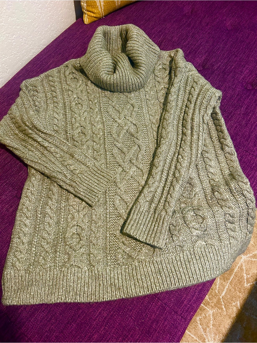 LOFT Olive Green Cable Knit Turtleneck Sweater